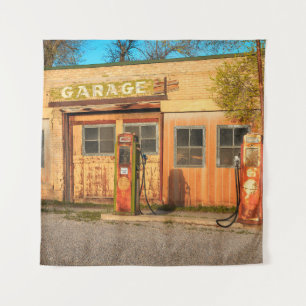 Old service station in rural Utah, USA. vintage, Tapestry