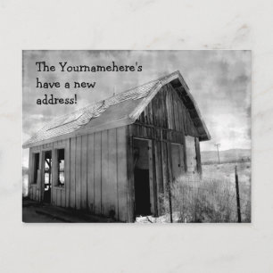 Old shack new address announcement postcard
