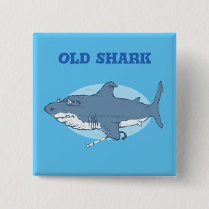 old shark cartoon button