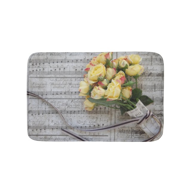 Old sheet music with yellow roses bath mat (Front)