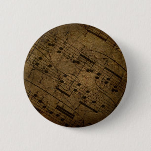Old sheet musical score, grunge music notes 2 inch round button