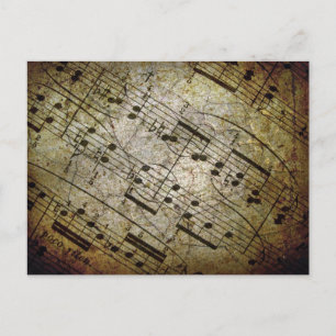 Old sheet musical score, grunge music notes postcard