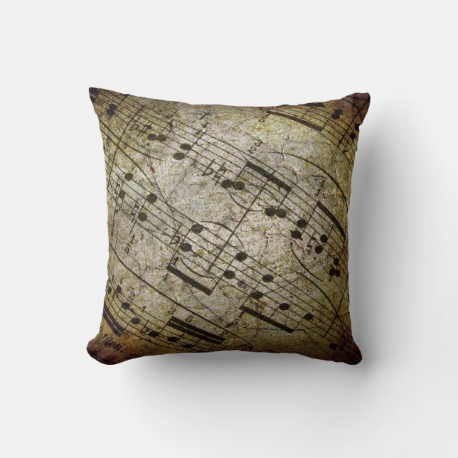 Old sheet musical score, grunge music notes throw pillow (Front)