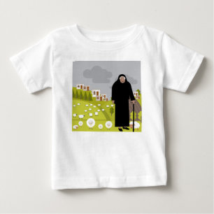 Old shepherd and herd of sheep baby T-Shirt