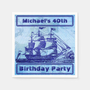 Old Ship and Map Blue Beach Party Napkin
