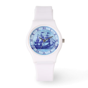 Old Ship and Map Blue Nautical Sailors Watch
