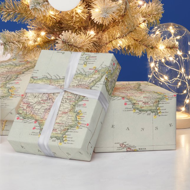Old Sicily Italy Map (1883)  Wrapping Paper (Holidays)