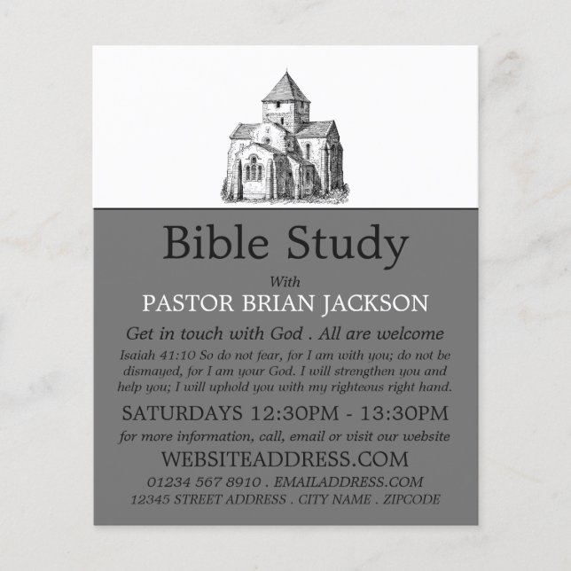 Old Sketched Church, Christian Bible Class Advert Flyer (Front)