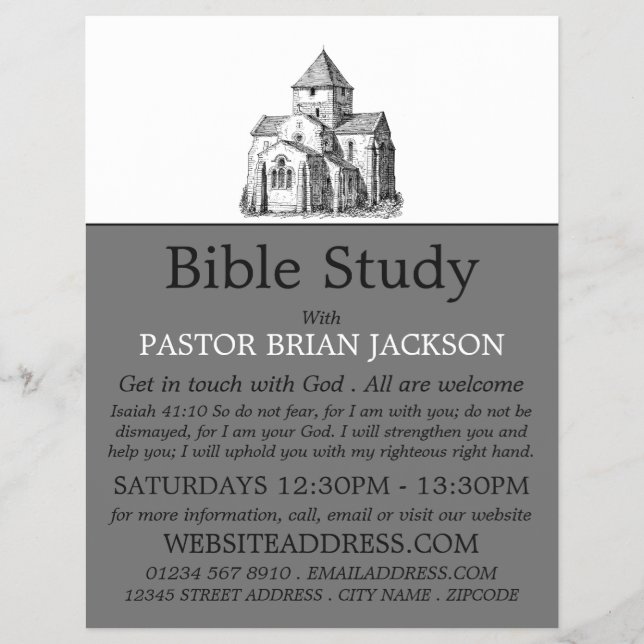 Old Sketched Church, Christian Bible Class Advert Flyer (Front)