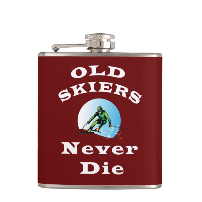Old Skiers Never Die Hip Flask (Front)