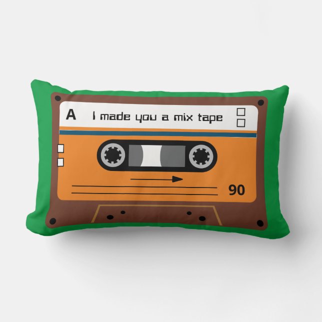 Old Skool Brown and Green Cassette Mix Tape Lumbar Pillow (Front)