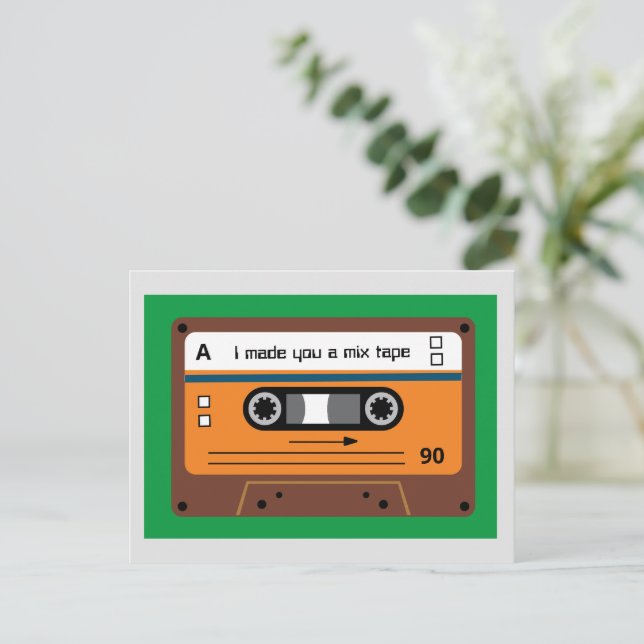 Old Skool Brown Cassette Mix Tape Greetings Postcard (Standing Front)