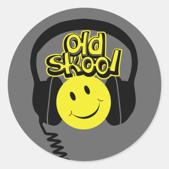 Old skool music headphones smile sticker (Front)
