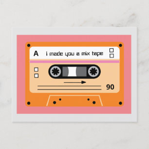 Old Skool Orange Cassette Mix Tape Postcard