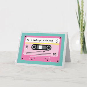 Old Skool Pink Cassette Mix Tape Greetings Card