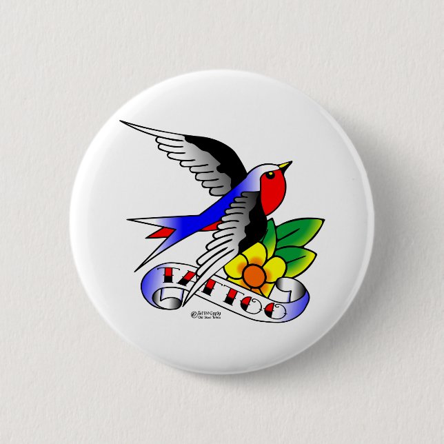 Old Skool Swallow Tattoo 2 Inch Round Button (Front)