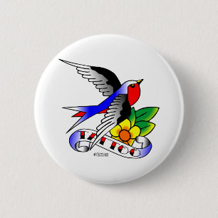 Old Skool Swallow Tattoo 2 Inch Round Button