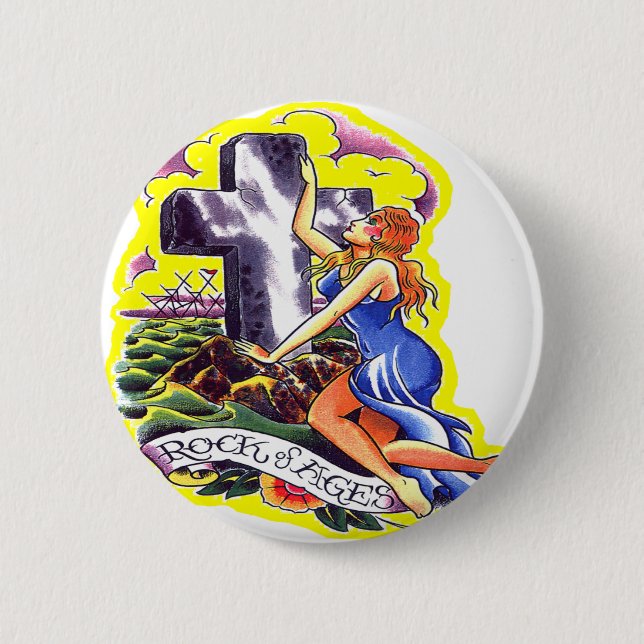 Old Skool Tattoo Rock Of Ages 2 Inch Round Button (Front)