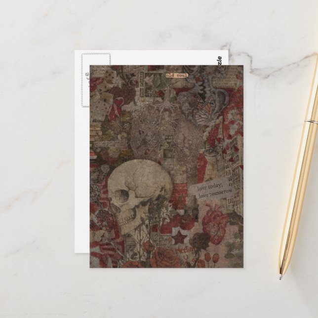 Old Soul Mixed Media Collage Postcard (Front/Back In Situ)