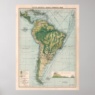 Old South America Commercial Shipping Route Map Poster