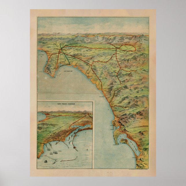 Old Southern California Coast Map (1897)  Poster (Front)