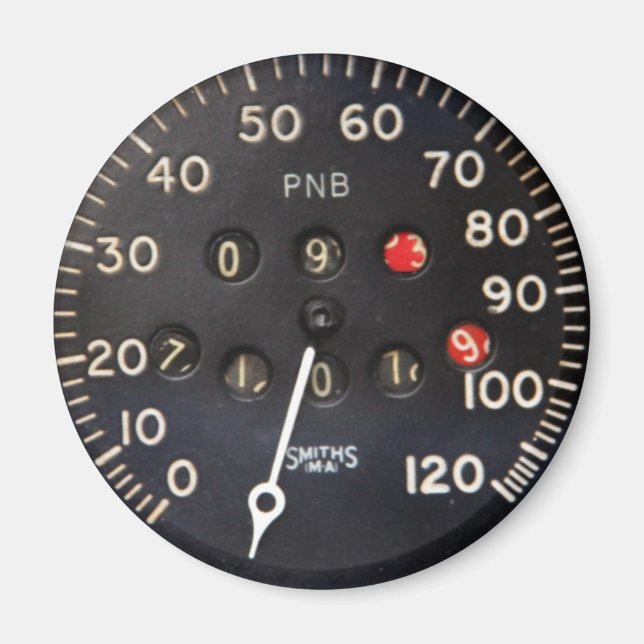 Old speedometer gauge from a vintage race car magnet (Front)