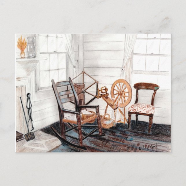 Old Spinning Wheel Postcard (Front)