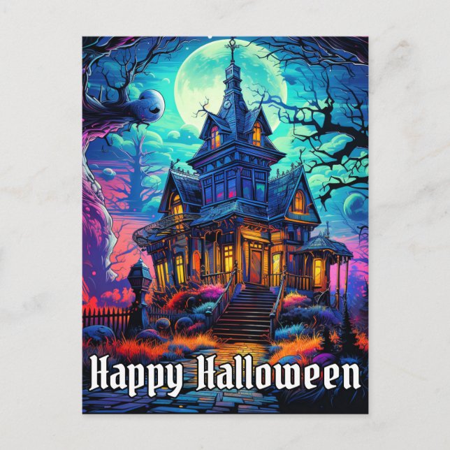 Old Spooky Haunted House | Happy Halloween Postcard (Front)