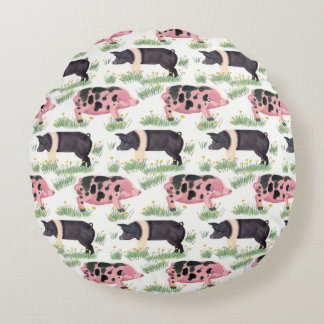Old Spot Pig Throw PillowWhimsical Farmhous Round Pillow