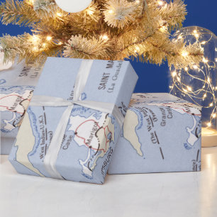 Old St Martin, Anguilla & St Barts Island Map Wrapping Paper