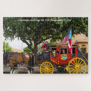Old Stagecoach Texas.Christmas Greetings Jigsaw Puzzle