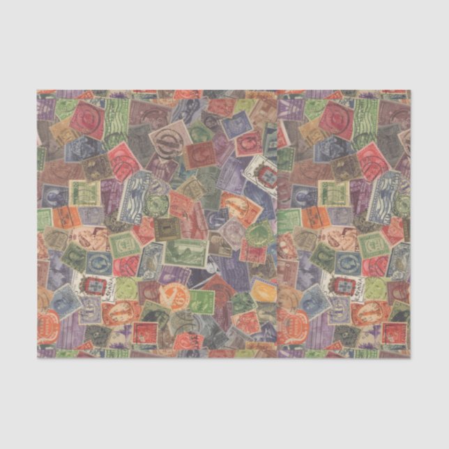 Old Stamps Graphic Tissue Paper (Front)