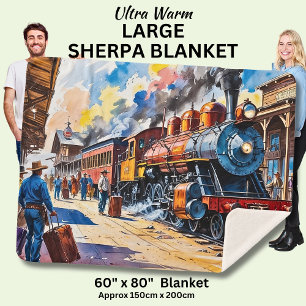 Old Steam Engine Locomotive Train in Station Sherpa Blanket