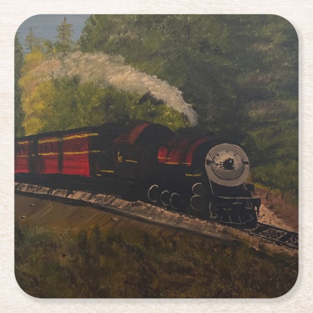 Old Steam Engine, Original by Gary Poling Square Paper Coaster (Front)
