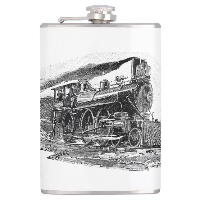 Old Steam Locomotive Hip Flask (Front)