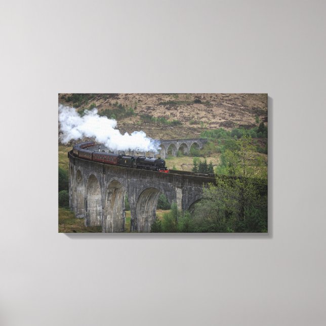 Old steam train on Glenfinnan Viaduct Canvas Print (Front)