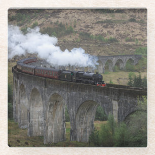Old steam train on Glenfinnan Viaduct Glass Coaster