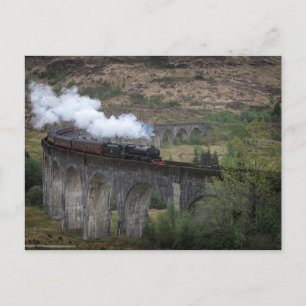 Old steam train on Glenfinnan Viaduct Postcard