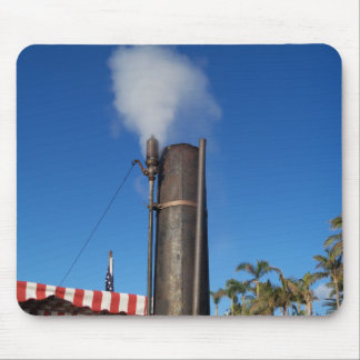 old steam whistle with a white plume of steam mouse pad