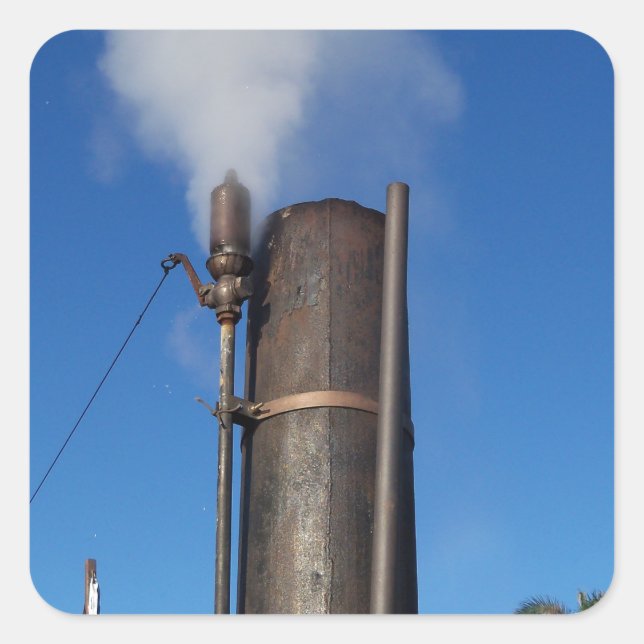 old steam whistle with a white plume of steam square sticker (Front)