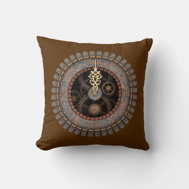 Old Steampunk Clock #1C Throw Pillow (Front)