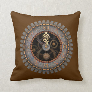 Old Steampunk Clock #1C Throw Pillow