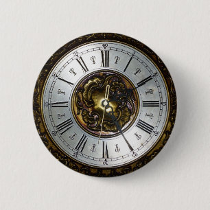 Old steampunk clock design accessoires, vintage 2 inch round button