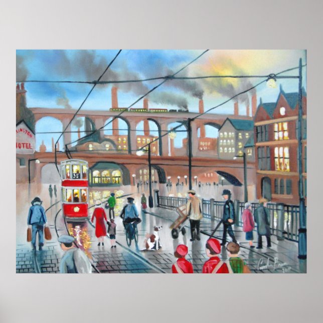 Old Stockport viaduct train oil painting Poster (Front)