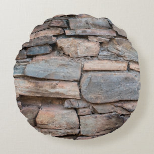 Old stone wall texture backgroundabstract, antique round pillow