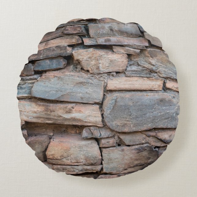 Old stone wall texture backgroundabstract, antique round pillow (Front)