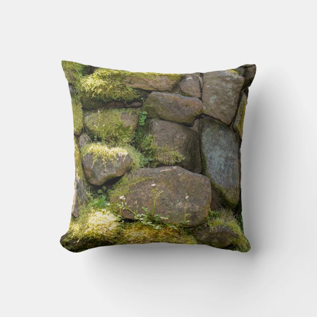Old stone wall with moss   - throw pillow (Front)