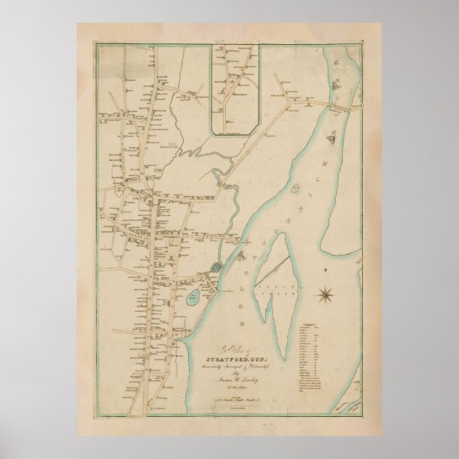 Old Stratford CT Map (1824)  Poster (Front)