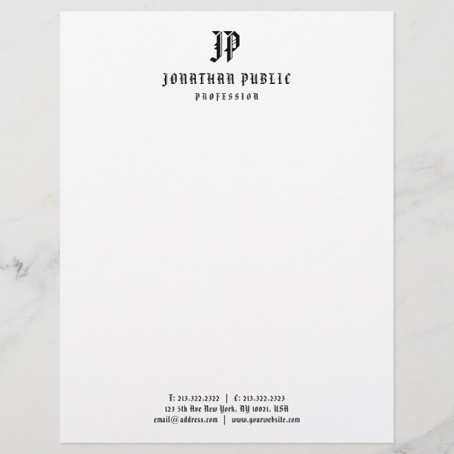 Old Style American Text Monogram Simple Template Letterhead (Front)