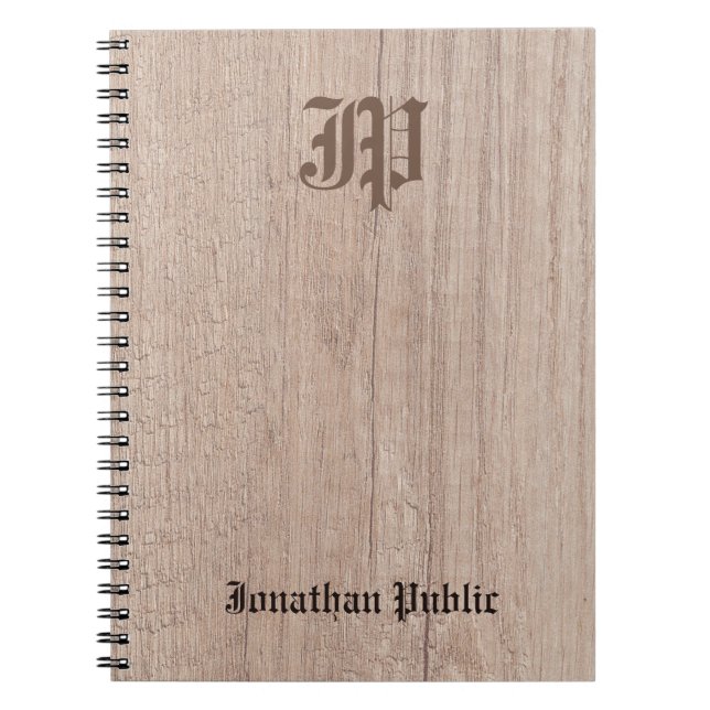 Old Style Calligraphed Monogram Template Wood Notebook (Front)